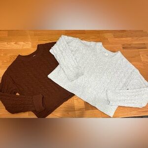 a new day Cable Knit Sweater - Light Gray and Dark Brown
